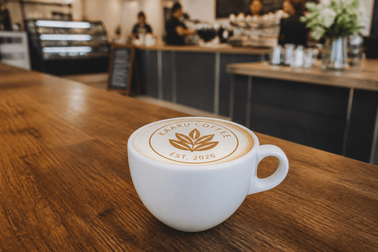 Example drink print: café logo on flat white