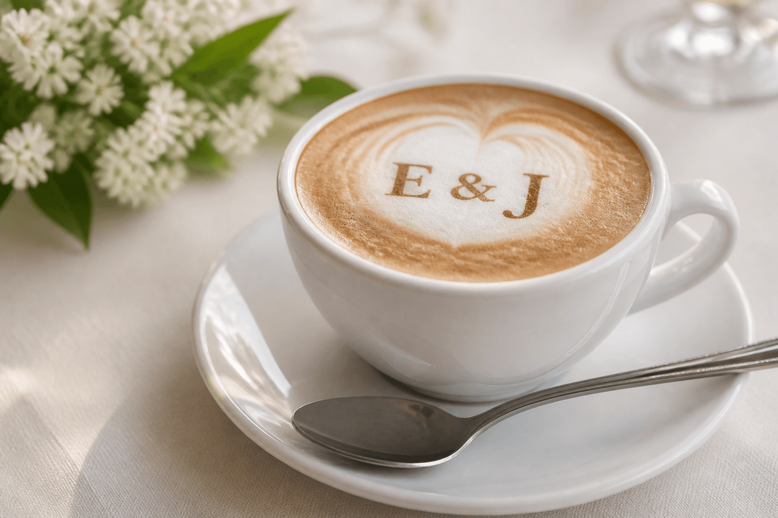 Example drink print: couple initials on cappuccino